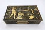 Vtg Silver Crest Bronze Art Deco Golf Cedar Lined Tobacco Cigar Humidor Desk Box. Fixed Price $184.99.