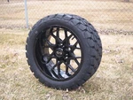 14" Deep Dish Glossy Black Golf Cart Wheel With Tire 22X10-14 All Terrain/street. Fixed Price $709.00.