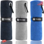 Handy Picks Microfiber Golf Towel 16X16 Black Grey Blue Waffle Carabiner 3-PACK. Fixed Price $23.99.