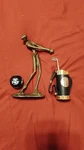 Brutalist Golfer Bronze Figurine With Things Remembered Mini Bag & Ball. Fixed Price $40.00.
