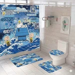 Snoopy Cartoon Lover Bathroom Set Shower Curtain Rug Toilet Seat Lid Covers. Fixed Price $35.99.