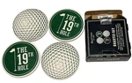 Buxton Vintage 19TH Hole Golf Ball Coasters Set Of 4 Ceramic Cork Base W/box. Fixed Price $11.04.