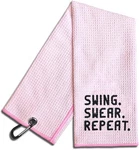 Swing Swear Repeat Embroidered Pink Golf Towel, Funny Large, RGT031. Fixed Price $26.99.