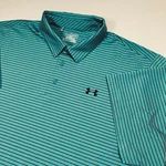 Under Armour Heatgear Polo Shirt Men 3XL Green Striped Short Sleeve Stretch Logo. Fixed Price $24.95.
