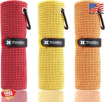 Handy Picks Microfiber Golf Towel 16X16 Red Yellow Orange Pack 3 Carabiner. Fixed Price $23.99.