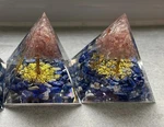 Two Orgonite Tree Of Life Crystal Pyramids Emf Buster Reiki Lapis & Rose Quartz. Fixed Price $25.00.