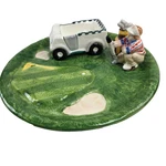 World Bazaar 18TH Hole Golfer And Cart Ceramic Chip Dip Platter Vintage. Fixed Price $38.00.