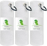 3 Pack Golf Towels (16" X 16"), Microfiber Waffle Pattern With Carabi. Fixed Price $23.92.
