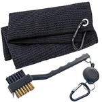 Attractive Golf Towel Set, And Brush, Small, Black. Fixed Price $11.94.
