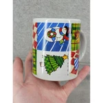 Merry Brite Christmas Mug Snowman Tree Ornaments Patchwork Holiday Coffee Cup. Fixed Price $999.00.