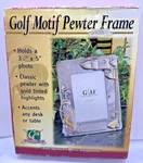 Golf Motif Pewter Picture Frame 3.5" X Gold Accents Gifts & Gallery - Ob. Fixed Price $10.24.