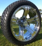Set (4) Itp 14 Ss Chrome Golf Cart Rim Wheels & Low Profile Tires Mounted. Fixed Price $899.00.