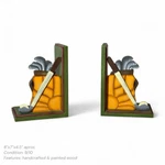Vintage Darice Wood Golf Bookends Set W/ Pencil Holder Bag Clubs Desk Decor. Fixed Price $49.00.