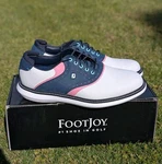 Footjoy Traditions Men's Size 11 White Navy Pink Saddle Spiked Golf Shoes 57959. Fixed Price $69.95.