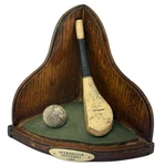 Vintage 90S Mcewan Club Guttaball Golf Bookend Wood Display. Fixed Price $40.00.