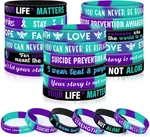 Junebrushs 42PCS Suicide Prevention Awareness Silicone Bracelets Purple Teal Rib. Fixed Price $13.89.
